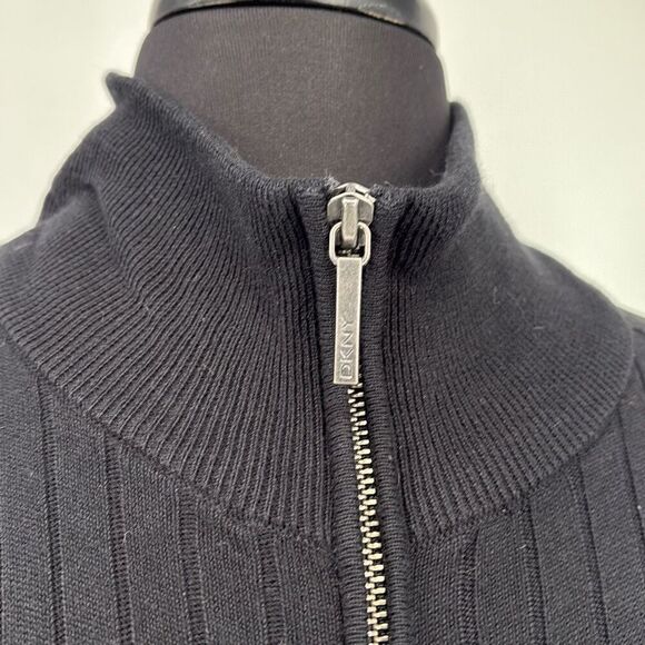 DKNY Military Inspired Zip-Up Mock Neck Cotton Blend Ribbed Sweater Black XL - Picture 8 of 15